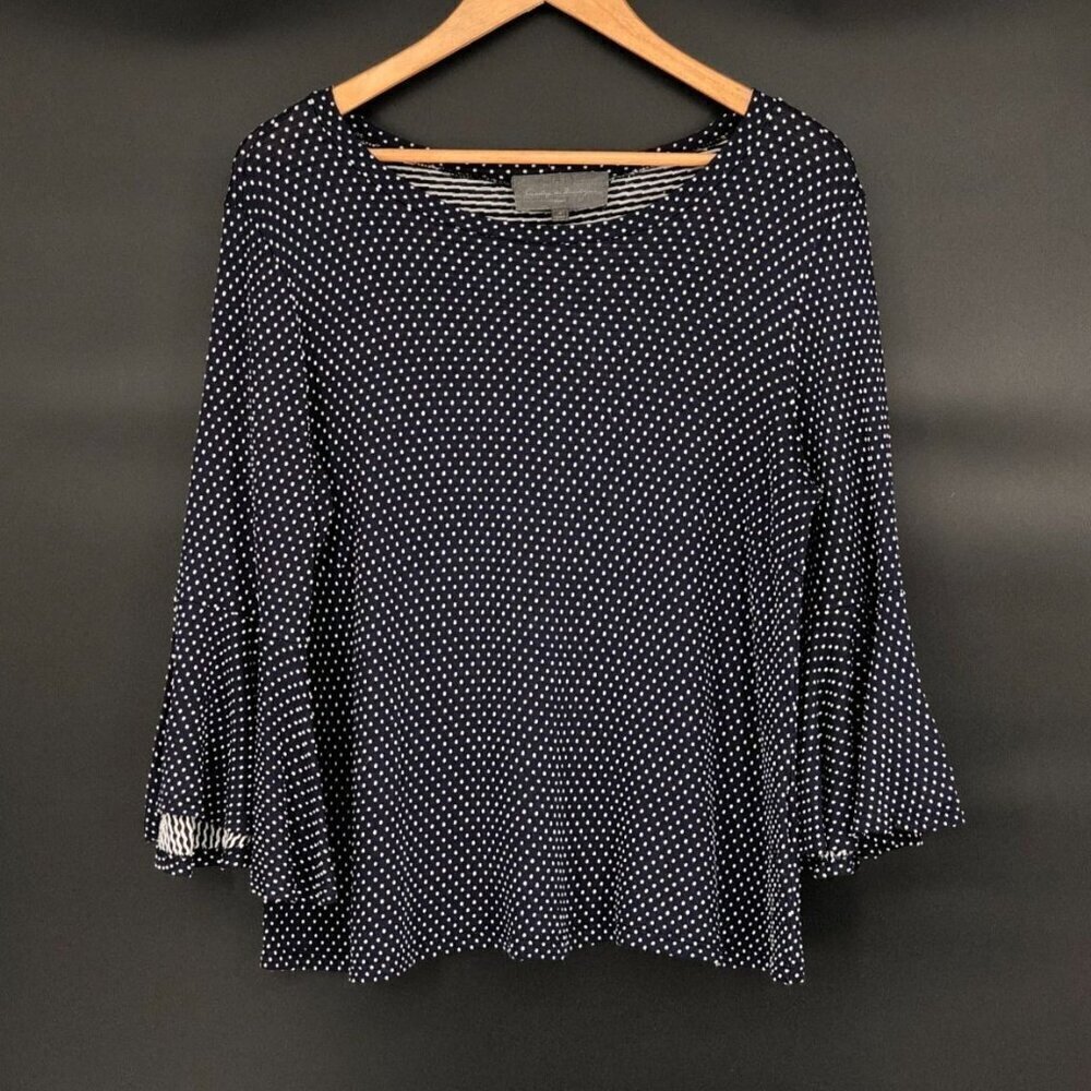 Sunday In Brooklyn Polka Dot Bell Sleeve Blouse S Navy & White Office Boho Chic